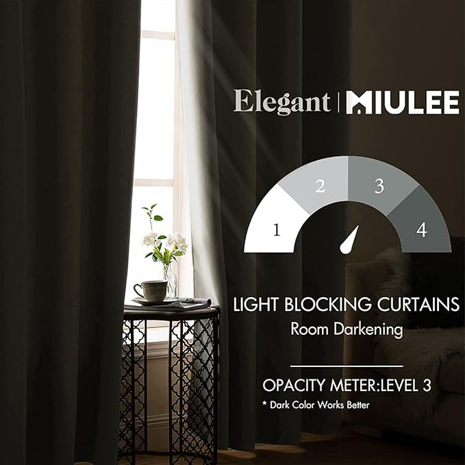 MIULEE Blackout Curtains for Bedroom Living Room Thermal Insulated Room Darkening Grommet Top Solid Light Blocking Drapery Set of 2 Window Panels 52 x 72 Inches Stone