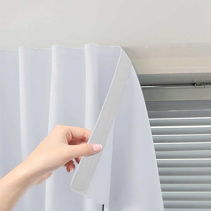 Sovtfides self Adhesive Curtains Portable Blackout Curtain Simple and Easy to Install Bedroom Window Thermal Lnsulated Kitchen Room Darkening Black Small Drapes, 47" W X 59" L, White, 1 Panel