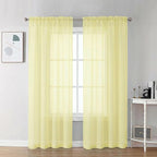 Chyhomenyc Sheer Curtains 72 Inch Length 2 Panels - Light Filtering Soft Airy Rod Pocket Voile Window Curtain Drapes for French Door Bedroom Living Room, 42Wx72L Inch, Light Yellow