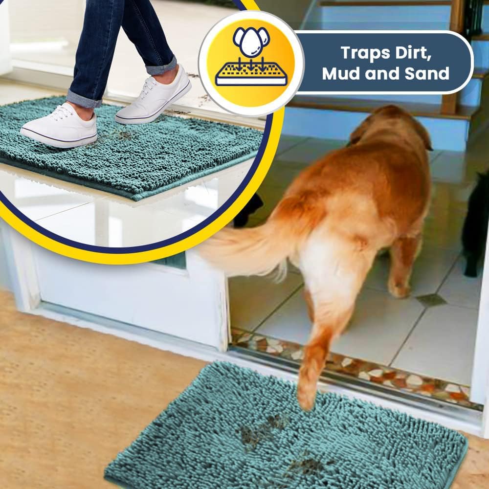 Muddy Mat® | Super Water Absorbent Door Mat Indoor, Microfiber Quick Dry Chenille Entryway Rug,Slip Resistant Front Door Mat,Indoor Mats for Entryway,Machine Washable Pet Rug, Seafoam Green 48"x72"