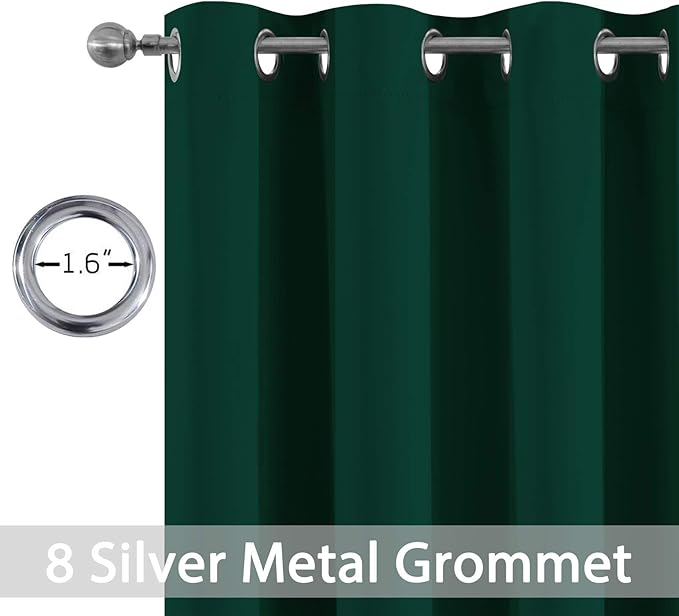 Yakamok Room Darkening Curtains 52x84 inch Length Dark Green-Living Room
