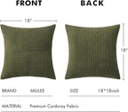 MIULEE Olive Green Decorative Throw Pillow Covers 18x18 Inch for Couch Bed Sofa Spring Decor Pack of 2 Boho Farmhouse Throw Pillows Soft Cross Corduroy Patchwork Textured Cushion Cases