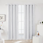 Deconovo Room Darkening Curtains, Greyish White Thermal Grommet Drapes, Silver Cubic Foil Print, Energy Saving Curtains, 52" W x 95" L, 2 Panels, for Bedroom Living Room Patio Door