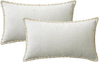 MIULEE Pack of 2 Christmas Pillow Covers 12x20 Inch Pure White Farmhouse Decorative Throw Pillow Covers with Stitched Edge Soft Chenille Solid Dyed Couch Pillow Covers for Sofa Bed Living Room