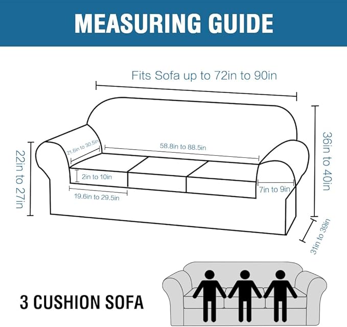 H.VERSAILTEX Modern Velvet Plush 4 Piece High Stretch Sofa Slipcover Sofa Cover Furniture Protector Form Fit Luxury Thick Velvet Sofa Cover for 3 Cushion Couch Width Up to 90 Inch (Sofa,Stone Blue)