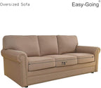 Easy-Going Stretch Oversized Sofa Slipcover 1-Piece Sofa Cover Furniture Protector Couch Soft with Elastic Bottom for Kids, Polyester Spandex Jacquard Fabric Small Checks Camel
