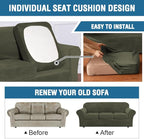 H.VERSAILTEX Modern Velvet Plush 4 Piece High Stretch Sofa Slipcover Sofa Cover Furniture Protector Form Fit Thick Velvet Sofa Cover for 3 Cushion Couch Width Up to 90 Inch (Sofa, Olive)