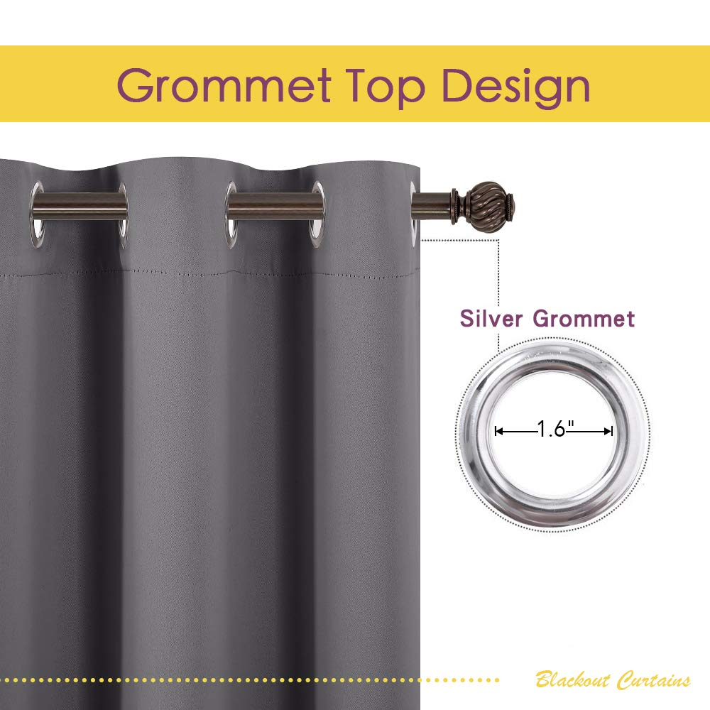 NICETOWN Grey Blackout Curtain Panels for Bedroom, Thermal Insulated Grommet Top Blackout Draperies and Drapes for Basement (2 Panels, W70 x L54-inch, Grey)