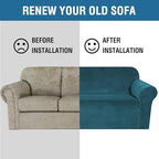 H.VERSAILTEX Stretch Velvet Loveseat Covers for 2 Cushion Couch Covers for Living Room Sofa Covers Slipcovers with Non Slip Straps Bottom, Ultra Thick Comfy Velour (Width 58"-72", Deep Teal)