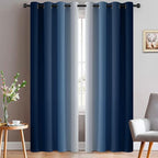 Yakamok Blue Ombre Curtains Room Darkening Grommet Curtains for Bedroom, Light Blocking Thermal Insulated Window Drapes for Living Room(2 Panels, 52x90 Inch)