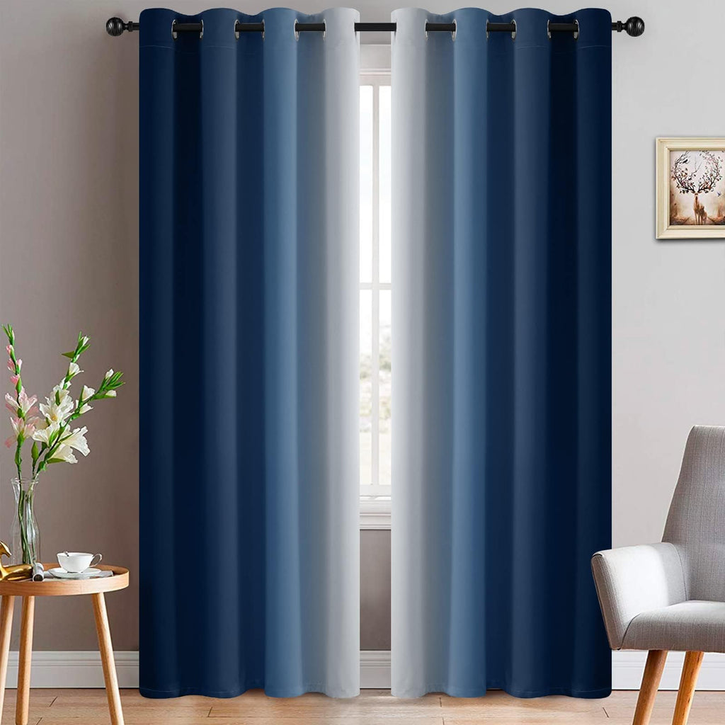 Yakamok Ombre Curtains Blue and Greyish White for Living Room,52Wx90L