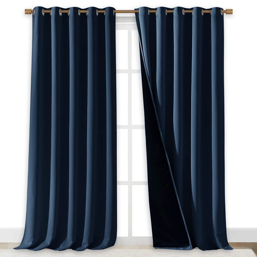 NICETOWN 100% Blackout Blinds, Laundry Room Decor Window Treatment Curtains, Thermal Insulated Energy Smart Drapes and Draperies for Villa, Hall and Studio, Navy Blue, Set of 2, 70 inches x 95 inches
