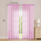 OWENIE Sheer Curtains 84 Inches Long 2 Panels Set, Sheer Pink Curtains for Living Room Bedroom 59 Inch Extra Wide, Modern Voile Filmy Rod Pocket Drapes, 2 Pcs, Each 59 W x 84L, Pink