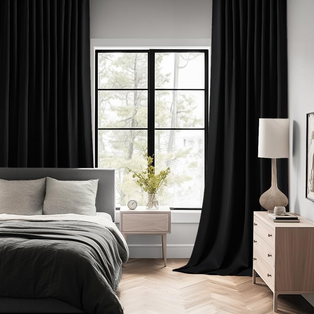MIULEE Black Back Tab Blackout Curtains 52x94 Inch Long 2 Panels Set