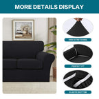 Turquoize 3 Piece Sofa Covers for 2 Cushion Couch Sofa Slipcover Soft Couch Cover for Dogs-Washable Sofa Furniture Covers with 2 Individual Cushion Covers, Feature Jacquard Fabric (Loveseat, Black)