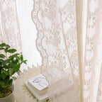 YJ YANJUN Vintage Lace Curtains 63 Inch Length 2 Panels Set Cute Floral Designs Dusty Pink Sheer Curtain Panels for Girls Bedroom with Wavy Edge Rod Pocket, 52 x 63 Inch, Blush Pink