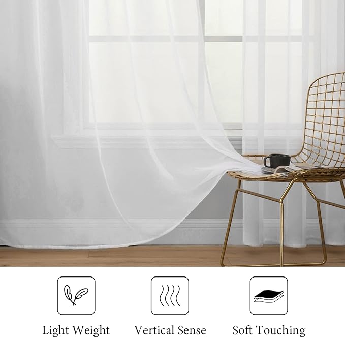 MIULEE White Window Sheer Curtains 2 Panels Width 38 x Length 72 Inches