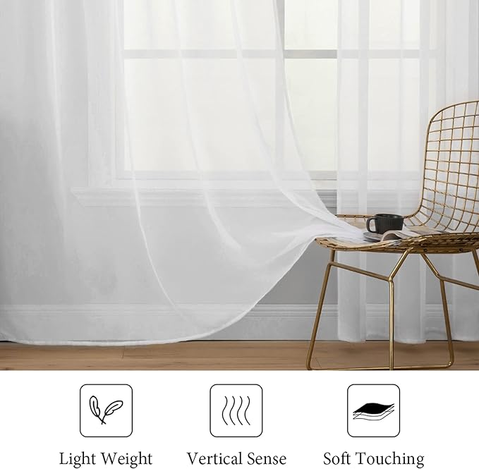 MIULEE White Window Sheer Curtains for Bedroom Living Room Solid Elegant Net Drapes 2 Panels Width 38 x Length 63 Inches