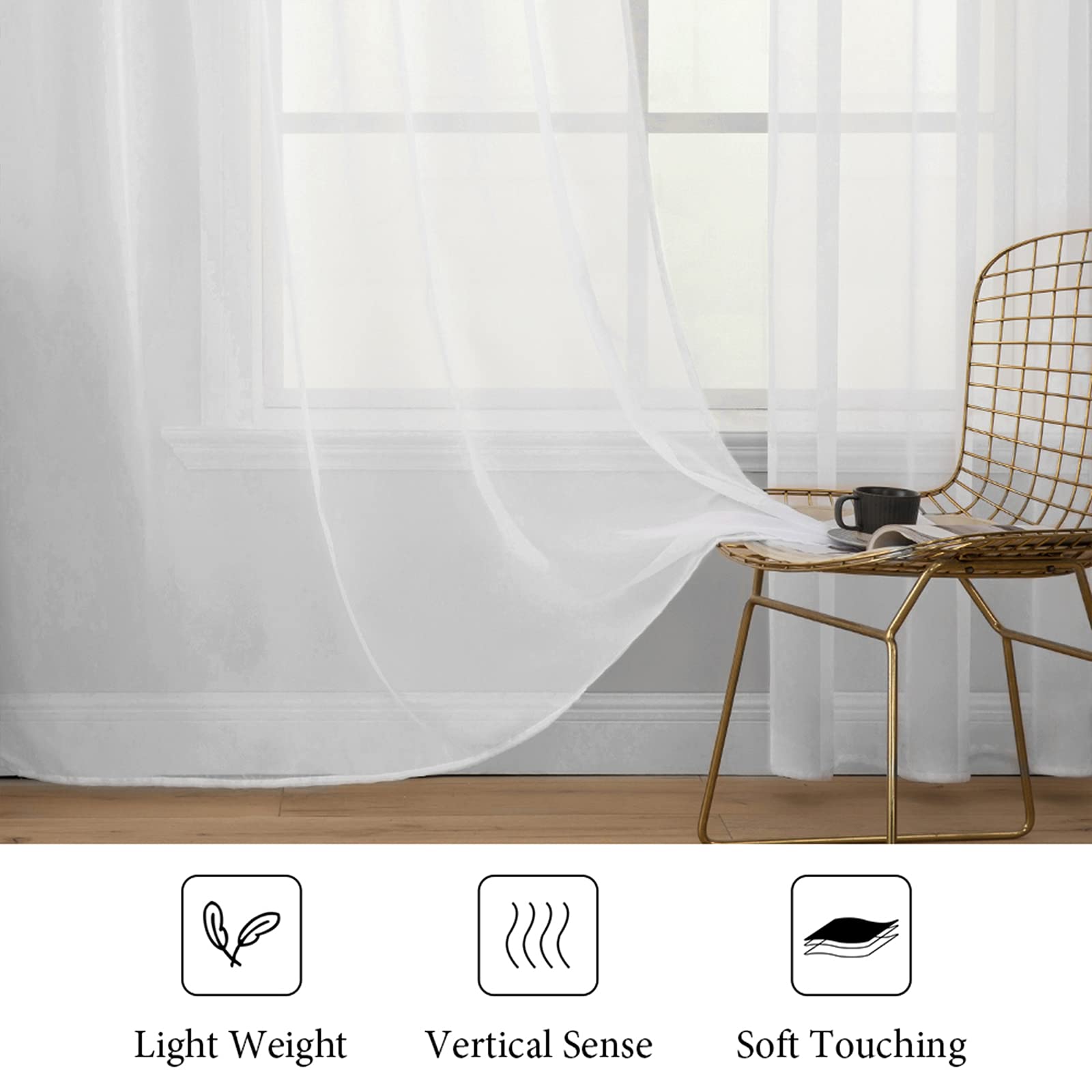 MIULEE 2 Panels White Sheer Curtains for Living Room 54 X 54 Inches