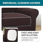 Turquoize 2 Piece Chair Covers Chair Slipcovers for Living Room Armchair Couch Cover Chair Sofa Cover with Individual Cushion Covers Furniture Cover for Chairs Feature Jacquard Fabric (Chair, Brown)