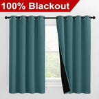 NICETOWN 100% Blackout Curtains with Black Liners, Thermal Insulated 2-Layer Lined Drapes, Room Warming Small Window Draperies for Dining Room (Sea Teal, 2 Panels, 55 inches W by 57 inches L)
