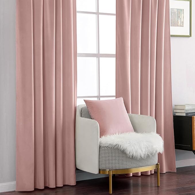 MIULEE Light Pink Velvet Curtains 52x96 inches Luxury Blackout Curtains
