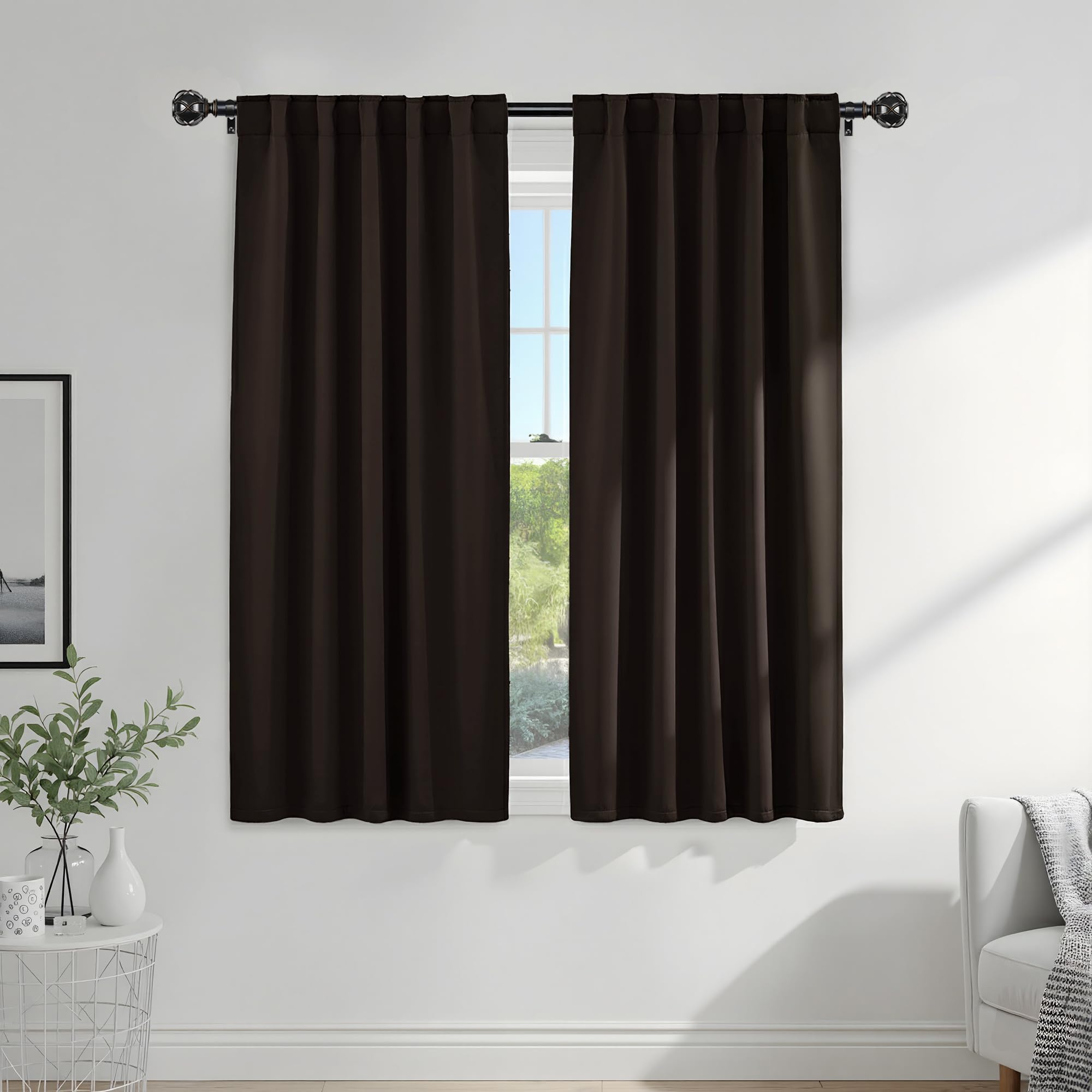 PONY DANCE Brown Blackout Curtains 2 Panels for Living Room 63 inch Long