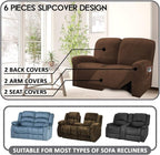 ULTICOR Reclining Love Seat Slipcover, 48" - 65" L, 6-Piece Velvet Stretch Loveseat Reclining Sofa Covers, 2 seat Love seat Recliner Cover, Thick, Soft, Washable (Chocolate)