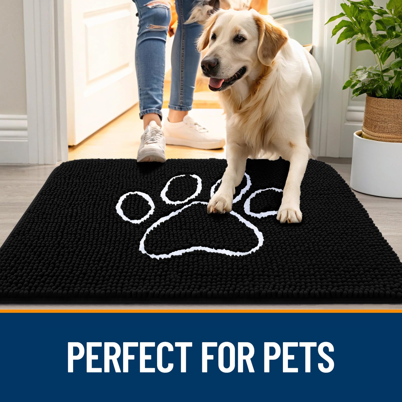 OLANLY Dog Door Mat for Muddy Paws 70x46, Paw Print Design Chenille Mud Mat