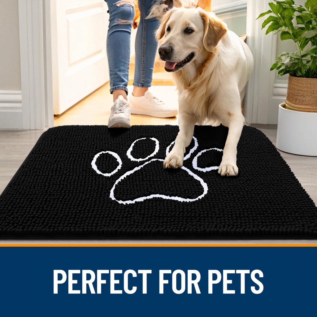 OLANLY Dog Door Mat for Muddy Paws 59x20, Paw Print Design Chenille Mud Mat