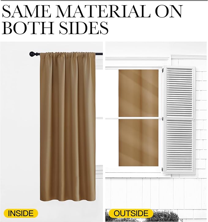 NICETOWN Kitchen Curtains, Short Blackout Drapes, Gold Brown, 34 in x 45 in (W x L), Set of 2, Thermal Insulated Rod Pocket Window Treatment Draperies for Nursery