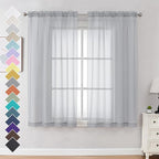 OVZME Light Grey Sheer Curtains 63 Inches Long 2 Panels - Soft Light Filtering Window Sheer Panels for Living Room/Bedroom, Top Dual Rod Pocket, 1 Pair, Each 42Wx63L Inches