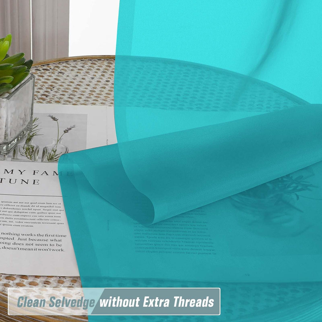 Ebesto Valances for Windows 14 inch Length 2 Panels, Small Voile Sheer Curtains for Bathroom, Soft Fabric Lightweight Light Filtering Kitchen Curtains, Dual Rod Pocket, Turquoise, 2x42Wx14L Inches