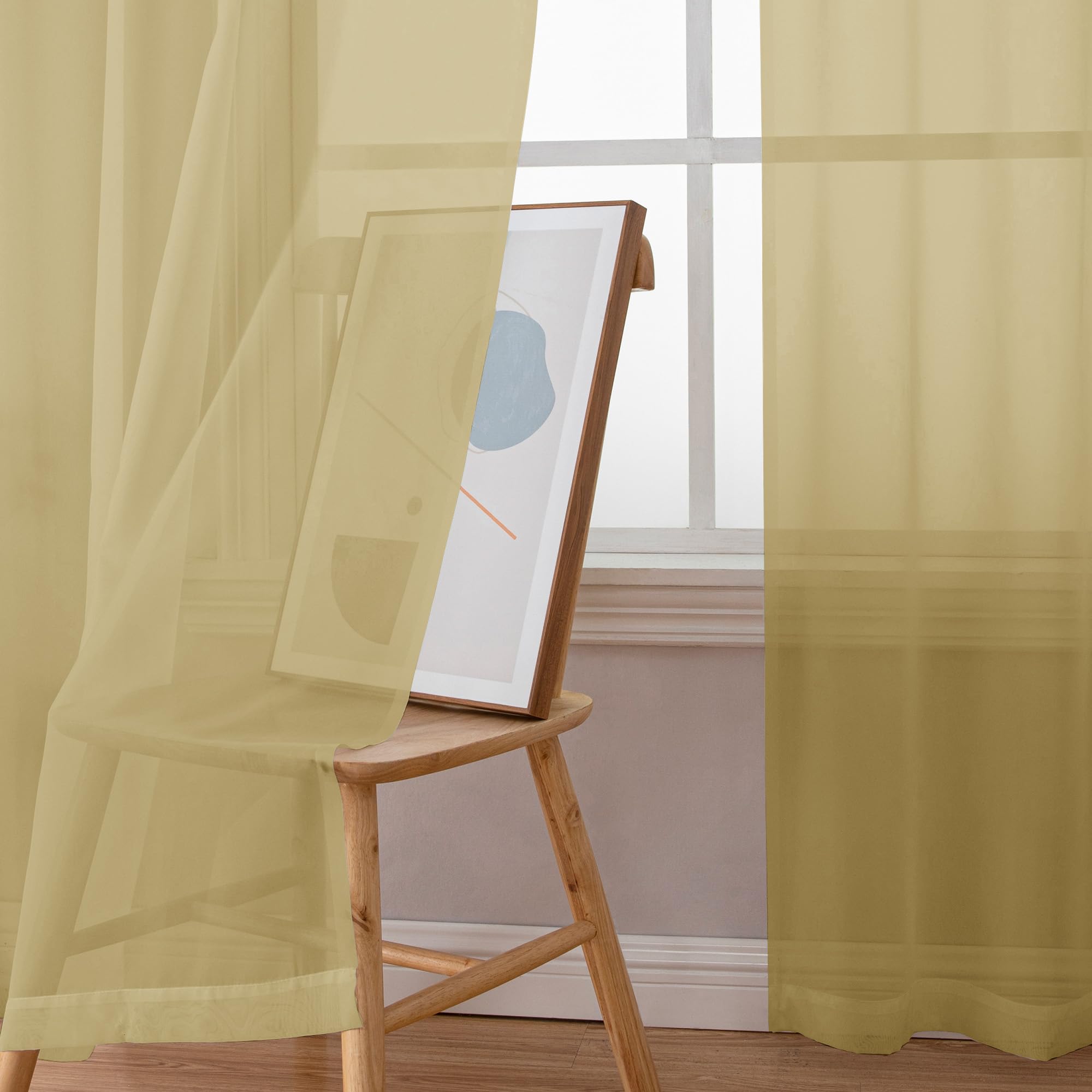 Simplebrand Gold Sheer Curtains 96 Inches Long, Light Filtering Rod Pocket Solid Color Window Sheer Curtain Panels, Elegant Curtains & Drapes for Living Room, Bedroom 2 Panels, 59" W x 96" L