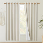 NICETOWN Natural Bedroom Full Blackout Linen Curtain Panels Set of 2, 62" by 72", Thick Insulated Classic Grommet Blackout Draperies with White Thermal Insulated Liner for Windows