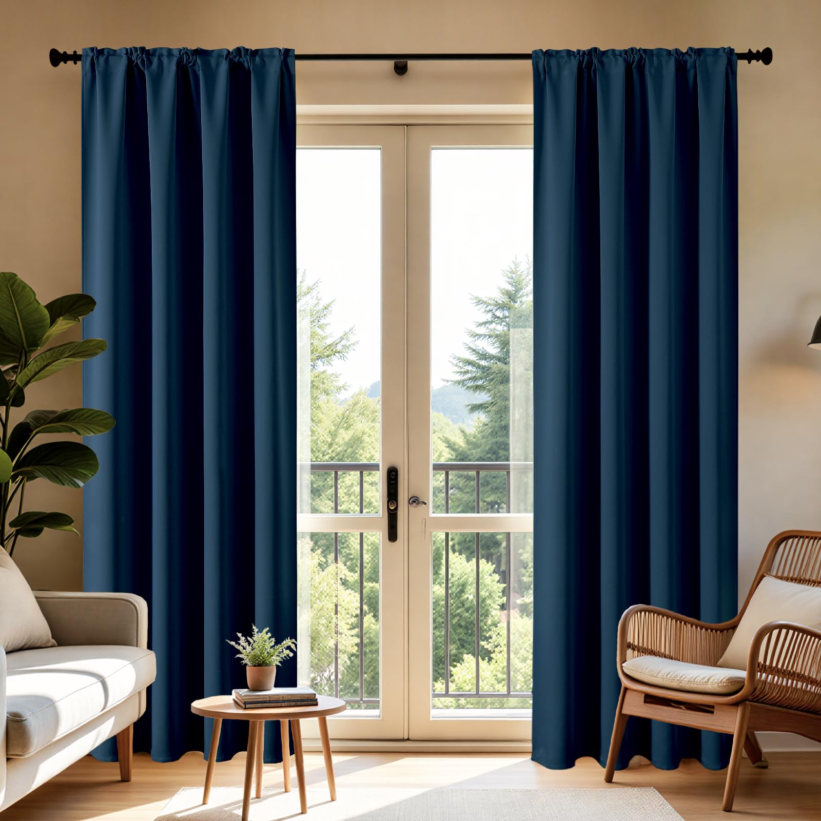 CUCRAF Navy Blue Blackout Curtains 84 inch Length 2 Panels Set, Rod Pocket Room Darkening Drapes for Bedroom Living Room, Insulated Thermal Light Blocking Window Curtain (W52 x L84 Inch)