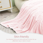 Exclusivo Mezcla Fleece Queen Size Blanket for Bed, 90x90 Inches Soft Cozy Jacquard Flannel Blankets, Lightweight Fuzzy Plush Warm for Women, Light Pink