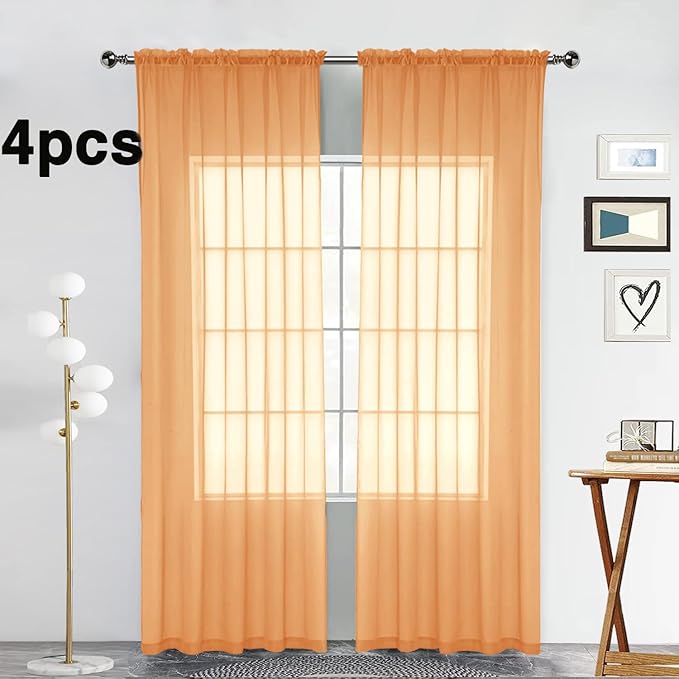SpaceDresser Beige Sheer Curtains 4 Panels Rod Pocket Semi-Sheer Curtain 108 Inches Long Light Filtering Voile Window Drapes for Bedroom Living Room Kitchen, Each 52W x 108L