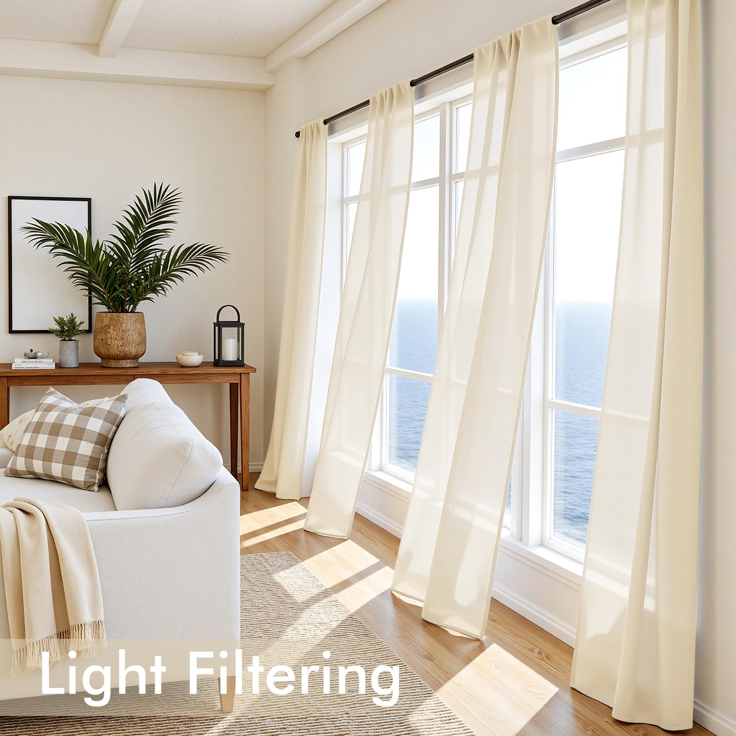 MIULEE Butter Cream Sheer Curtains 102 Inches Long 4 Panels 42 x 102 Inches