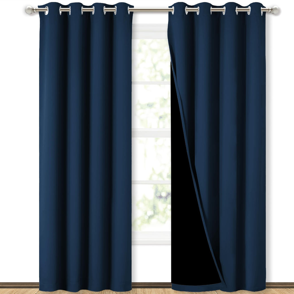 NICETOWN Full Shading Curtains 90" Long 2 Panels Set for Windows, Super Heavy-Duty Black Lined Blackout Curtains for Bedroom, Privacy Assured Window Treatment (Moroccan Blue, Pack of 2, 52" W)