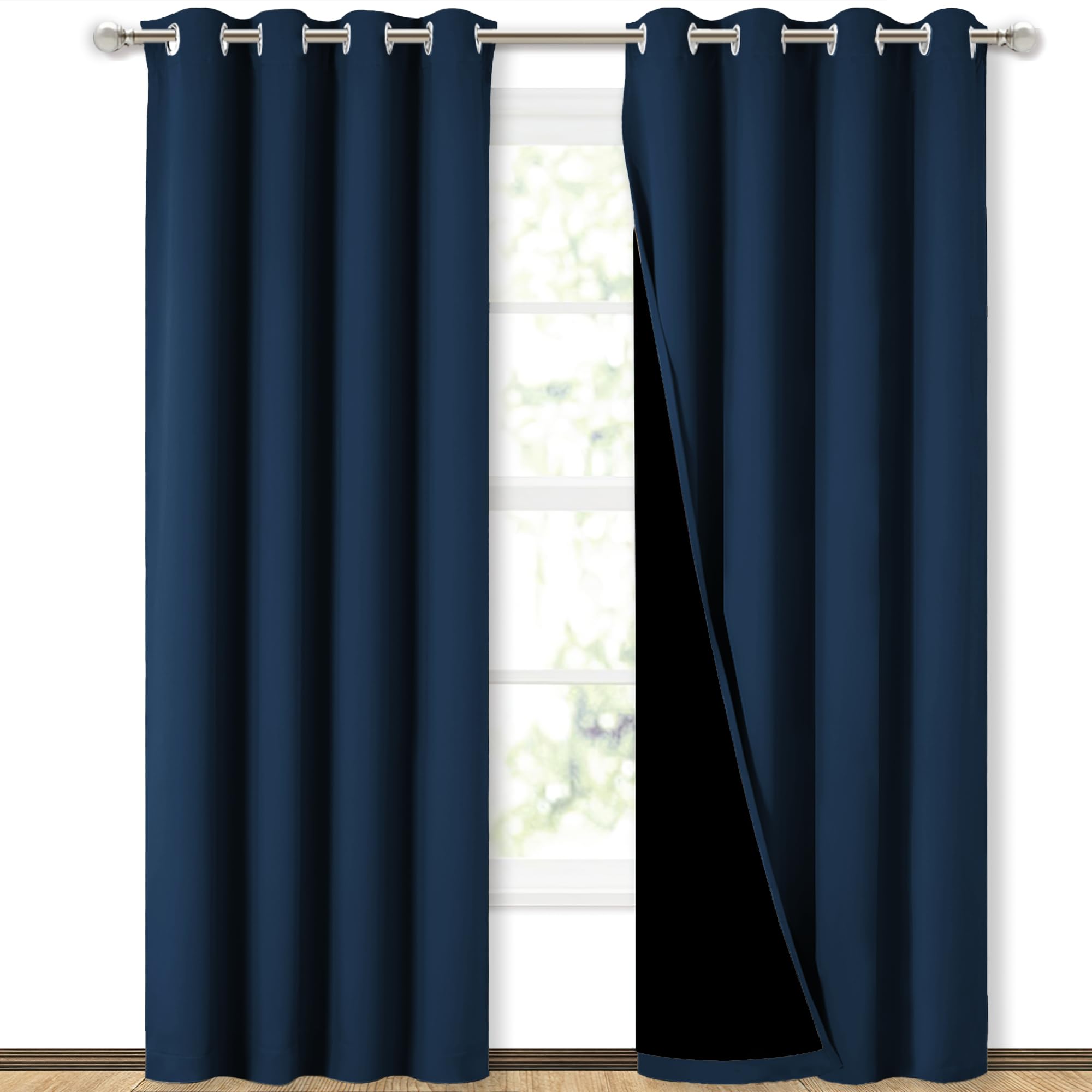 NICETOWN Full Shading Curtains 90" Long 2 Panels Set for Windows, Super Heavy-Duty Black Lined Blackout Curtains for Bedroom, Privacy Assured Window Treatment (Moroccan Blue, Pack of 2, 52" W)