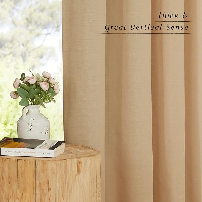 NICETOWN Linen Flax Semi Sheer Curtains 94" Length, Grommet Window Treatments Privacy Added with Light Penetration Vertical Drapes for Loft/Home Office, Burlap, W55 x L94, 2 Panels