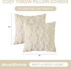 decorUhome Beige Bow Pillow Covers Set of 2 Coquette Aesthetic Cute Preppy Plush Faux Pillowcases for Girly Bedroom or Couch 18x18 Inch