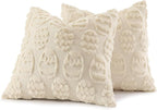 decorUhome Easter Beige Egg Pillow Covers 20x20 Inch Set of 2, Soft Plush Faux Wool Jacquard Cushion Covers, Farmhouse Neutral Fuzzy Spring Easter Holiday Decor for Couch Sofa Bed