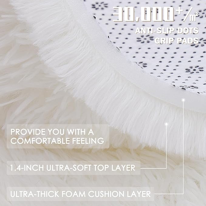 OLANLY 6x11 Machine Washable Large Area Rugs for Living Room, Bedroom, Soft Fluffy Shaggy Bedside Rug, Indoor Floor Carpet for Kids Girls and Boys, Dorms, Nursery, Home Decor Aesthetic, Ivory