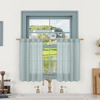 LAMIT Semi Sheer Linen Curtains 36 Inch Length 2 Panels, Light Filtering Panels Back Tab and Rod Pocket Neutral Drapes for Bathroom/Kitchen/Loft Room, Greyish Blue, 25 x 36 Inch