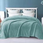 Exclusivo Mezcla Fleece Queen Size Blanket for Bed, 90x90 Inches Soft Cozy Jacquard Flannel Blankets, Lightweight Fuzzy Plush Warm for Women, Celadon