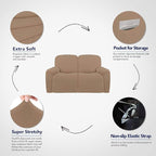 PureFit Super Stretch Loveseat Recliner Sofa Couch Cover with Pocket – 2 Seats Non Slip Soft Sofa Slipcover, Washable Reclining Furniture Protector for Kids, Pets (Recliner Loveseat, Camel)