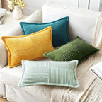 MIULEE Decorative Lumbar Throw Pillow Covers for Couch Bed Livingroom 12x20 Inch Set of 2 Teal Blue Boho Accent Throw Pllows Broadside Striped Patchwork Soft Corduroy Summer Coastal Pillowcases