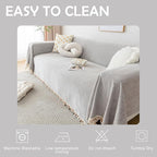 HANDONTIME Grey Sofa Cover for Couch Boho Couch Cover for 3 Seat Couches Dog Couch Cover Love Seat Couch Covers Light Grey Sectional Cover 91" X134" Tassel Chenille Herringbone Sofa Covers